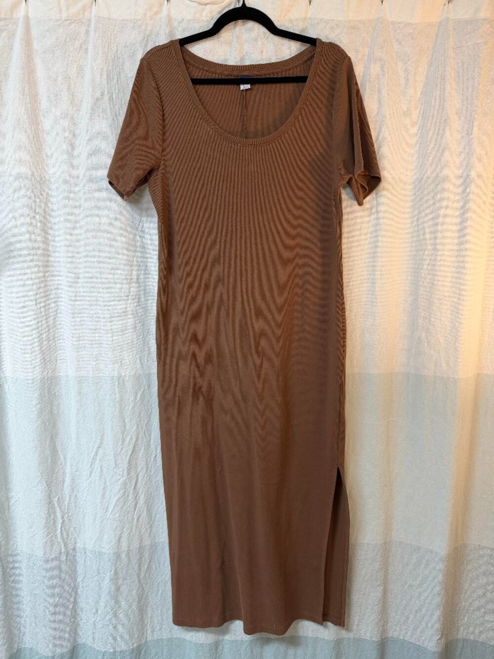 Fitted Short-Sleeve Rib-Knit Midi Dress